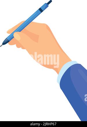 Hand mit Stift. Schreibsymbol. Signiersymbol auf weißem Hintergrund isoliert Stock Vektor