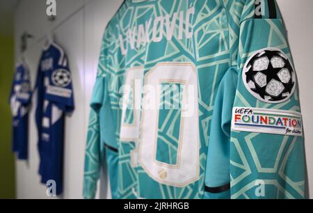 Gesamtansicht der Garderobe von GNK Dinamo vor dem UEFA Champions League Play-Off Second Leg Spiel zwischen Dinamo Zagreb und Bodo/Glimt im Maksimir Stadium am 24. August 2022 in Zagreb, Kroatien. Foto: Marko Lukunic/PIXSELL Stockfoto