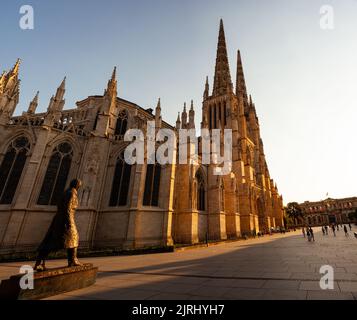 Blick auf die Primatial Cathedral of St Andrew bei Sonnenuntergang, Bordeaux. Frankreich Stockfoto