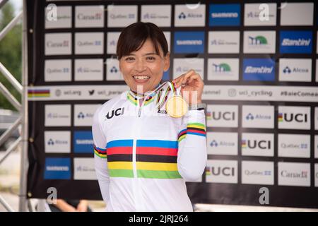 Keiko Sugiura aus Japan, Goldmedaillengewinnerin beim Straßenrennen der Frauen C3 bei den UCI-para-Cycling-Weltmeisterschaften 2022 in Baie Comeau, Quebec, Kanada Stockfoto