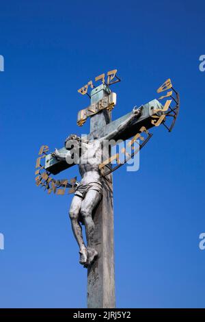 Jesus am Kreuz, Karlsbrücke, Prag, Tschechische Republik Stockfoto