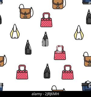 Tasche Handtasche Frau Geldbörse Mode Vektor nahtlose Muster Stock Vektor
