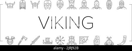 viking mittelalterlichen nordischen Helm Symbole Set Vektor Stock Vektor