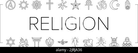 Religion, Gebetskult Und Atheismus Icons Set Vector Stock Vektor