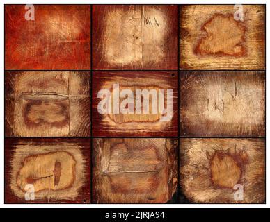 Textur eines alten Holz Schneidebretts, dunkle Kopie Raum Hintergrund. Stockfoto