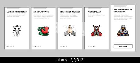 Religion, Gebetskult und Atheismus Onboarding Symbole setzen Vektor Stock Vektor