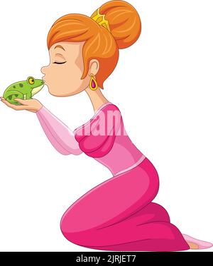 Cartoon Prinzessin küssen einen Frosch Stock Vektor