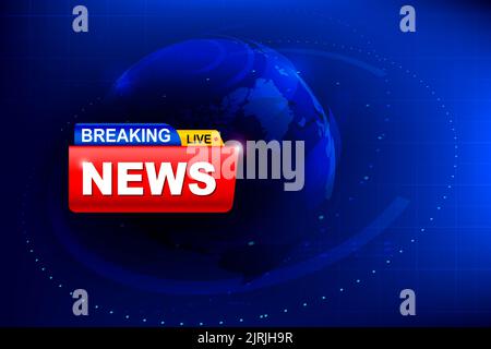 Breaking News Vorlage, Sammlung von Nachrichten TV-Programm Titel auf dunkelrotem Hintergrund. Breaking News Text auf einem Tag und Abzeichen. Elegant und modern, V Stockfoto