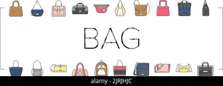 Tasche Handtasche Frau Handtasche Mode-Icons Set Vektor Stock Vektor