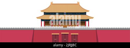 Überlagerte editierbare Vektordarstellung des traditionellen königlichen Palastes in China. Stock Vektor