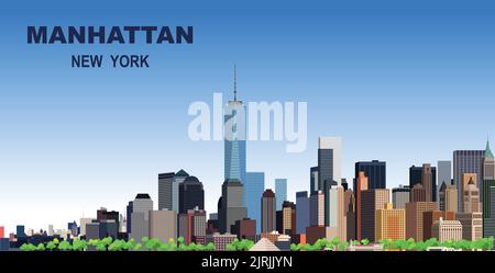 Mehrschichtige editierbare Vektorillustration von Manhattan, New York City, USA Stock Vektor