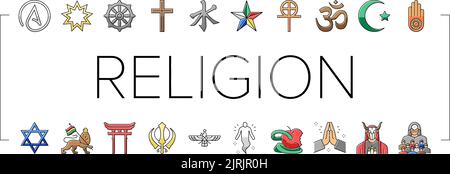 Religion, Gebetskult Und Atheismus Icons Set Vector Stock Vektor