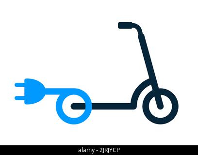 Einfache Abbildung eines Elektrorollers mit Ladekabel - Vektor-Symbol isoliert auf weißem Hintergrund für Web Stock Vektor