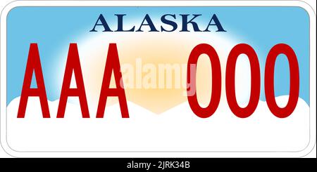 Kfz-Kennzeichen in Alaska in den Vereinigten Staaten von Amerika, Kfz-Kennzeichen. Kfz-Lizenznummern verschiedener amerikanischer Staaten. Vintage-Druck Stock Vektor