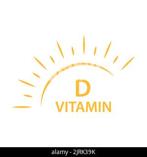 Vitamin D-Text mit Sonne-Symbol-Vektor-Schönheit, Apotheke, Ernährung Hautpflege-Konzept für Grafik-Design, Logo, Website, Social Media, mobile App, ui ill Stock Vektor