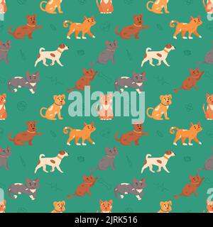 Hunde und Katzen nahtloses Muster. Flache Vektorgrafik Stock Vektor