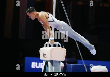 Loran de Munck aus den Niederlanden Silbermedaille beim Kunstturnen, Männer-Pommelpferd bei den Europameisterschaften München 2022 am 21. August 2022 in München, Deutschland - Foto Laurent Lairys / DPPI Stockfoto