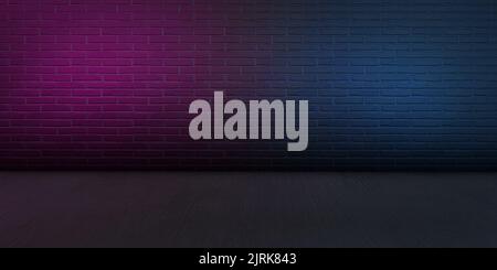 Zweifarbiger beleuchteter Abschnitt der Ziegelwand mit Betonboden - 3D Abbildung Stockfoto