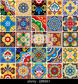 Mexikanische Fliesen nahtloses Vektor-Muster - großes Set von talavera inspirierten Designs perfekt für Tapeten, Wohnkultur, Textilien oder Stoffdrucke Stock Vektor