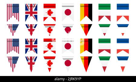 Flaggen der Länder der Big Seven, isoliert auf weißem Hintergrund, Vektorgrafiken. Stock Vektor
