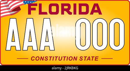 Kfz-Kennzeichen in Florida in Vereinigte Staaten von Amerika, Kfz-Kennzeichen. Kfz-Lizenznummern verschiedener amerikanischer Staaten. Vintage-Druck Stock Vektor