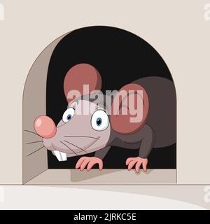Cartoon lustige Maus in das Loch Stock Vektor