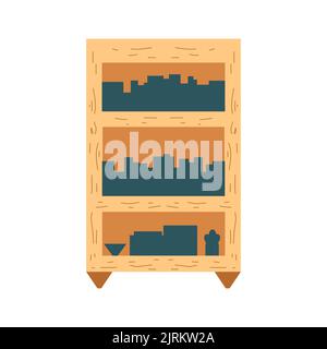 Innenschrank mit Büchern im Cartoon-Flat-Stil. Vektor-Illustration von Bücherregal, Bibliothek Bücherregal, Wohnmöbel Stock Vektor