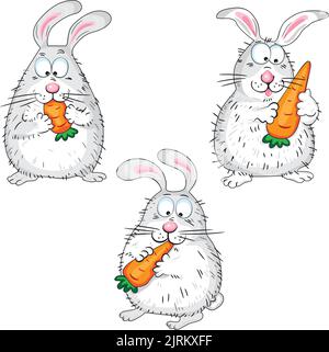 Cartoon-Hase. Kaninchen Haustiere, osterhasen und Plüsch kleinen Frühling Kaninchen Haustier. Ostermaskottchen, flauschiger Hasencharakter. Isolierte Vektordarstellung ico Stock Vektor