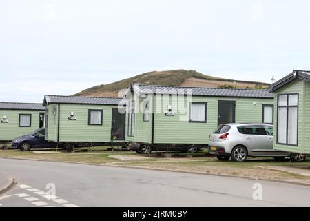 Parkdean Resorts, statische Wohnwagen im Ruda Holiday Park, Croyde, Braunton, North Devon, England, Großbritannien, Sommer August 2022, Wohnwagenurlaub in Großbritannien Stockfoto