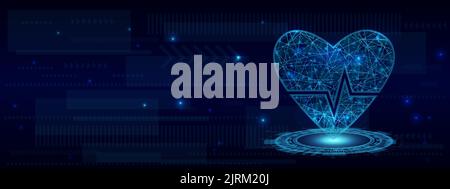 Healthcare Herz Hologramm, Kardiologie Technologiekonzept mit futuristischer Schnittstelle HUD. Moderne medizinische Untersuchung zur Überwachung der Scan-und ana Stock Vektor