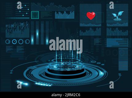 Hi-Tech-Bühne oder Raum mit digitaler Architektur umreißt. Magisches Portal, Hologramm, Kreisteleport, Sci-Fi-Gadget. Hightech Stock Vektor