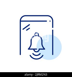 Benachrichtigungen auf dem Smartphone über das einfache Line-Art-Symbol. Pixelgenaue, bearbeitbare Kontur Stock Vektor