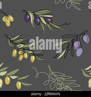 Olives Vektor nahtloses Muster auf grauem Hintergrund Stock Vektor