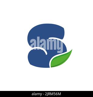 Ein Monogramm mit Anfangsbuchstaben des Firmennamens und einem grünen Blatt für das Firmenlogo Stockfoto