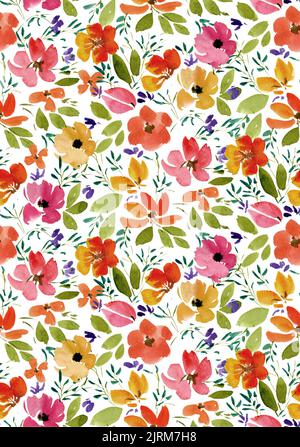 Nahtlos handbemalt wild floral Frühlingsmuster , ditsy floral Muster Stockfoto