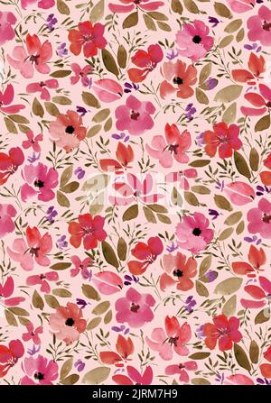 Nahtlos handbemalt wild floral Frühlingsmuster , ditsy floral Muster Stockfoto