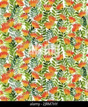 Nahtloses Muster mit handbemalten lilly-Blüten. Handgezeichnete Aquarell-Illustration.Lily Blumen. Grafische handgezeichnete Illustration, Vektor. Drucken, vint Stockfoto