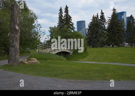 Princes Island Park Fußgängerbrücke 5107 in Calgary, Provinz Alberta, Kanada, Nordamerika Stockfoto
