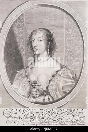 Königin Henrietta Maria, 1640-1642, von William Faithorne dem Älteren, Sir Anthony van Dyck, Sir Robert Peake. Geschenk von Sir John Ilott, 1971. Stockfoto