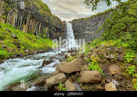 Wasserfall Svartifoss im Vatnajökull Nationalpark in Island Stockfoto