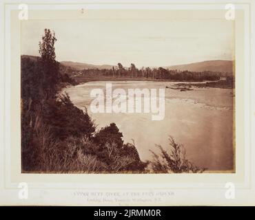 Upper Hutt River am Fern Ground mit Blick auf Wellington, NZ. Aus dem Album: Fotografien von der neuseeländischen Landschaft - Wellington to the Wairapapa., Mitte 1870s, Wellington, von James Bragge. Stockfoto