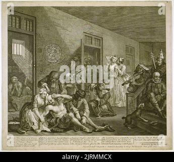 Fortschritt eines Rakes. Platte 8. Der Rake in Bedlam, 1735, von William Hogarth. Geschenk von Sir John Ilott, 1965. Stockfoto