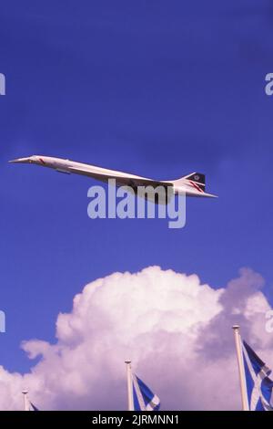 Scotland Ayrshire Prestwick British Airways Concorde auf dem Trainingsflug in Prestwick. (Gescannte 35-mm-Transparenz) Stockfoto