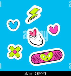 Cartoon Kawaii Icons Sticker Set. Vektorgrafik. Stock Vektor