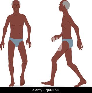 Älterer schwarzer Mann, ganzer Körper eines Mannes, Vorder- und Seitenansicht. Isometrische Vektordarstellung. Stock Vektor