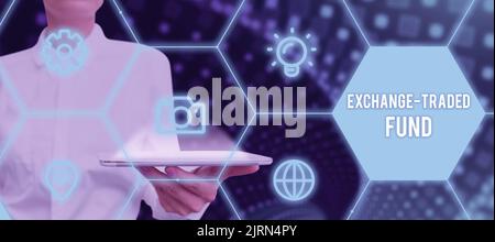 Konzeptioneller Titel Exchange Traded Fund. Internet-Konzept marktfähige Sicherheit, die einen Aktienindex verfolgt Kollegen Einfügen wichtiger Informationen auf Stockfoto