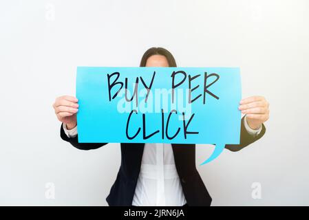 Schreiben Anzeige Text Kaufen pro Klick. Internet-Konzept Online-Einkauf E-Commerce moderne Technologien zum Shop wichtige Nachrichten auf Stück präsentiert Stockfoto