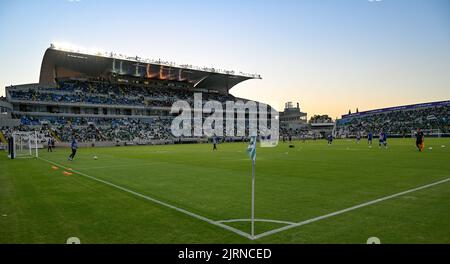 Die Abbildung zeigt das Stadion vor einem Fußballspiel zwischen der zyprischen Omonia Nicosia und dem belgischen KAA Gent in Nikosia, Zypern, am Donnerstag, dem 25. August 2022, die Rückrunde der Play-offs für den Wettbewerb der UEFA Europa League. BELGA FOTO DAVID CATRY Stockfoto