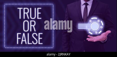 Konzeptionelle Beschriftung wahr oder falsch. Konzeptuelles Foto Entscheiden Sie sich zwischen einer Tatsache oder einer Lüge, Zweifelsverwirrung Stockfoto