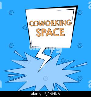 Handschriftenschild Coworking Spacequestion. Konzept, das Business Services bedeutet, die gemeinsame Büros zur Arbeit bereitstellen Stockfoto